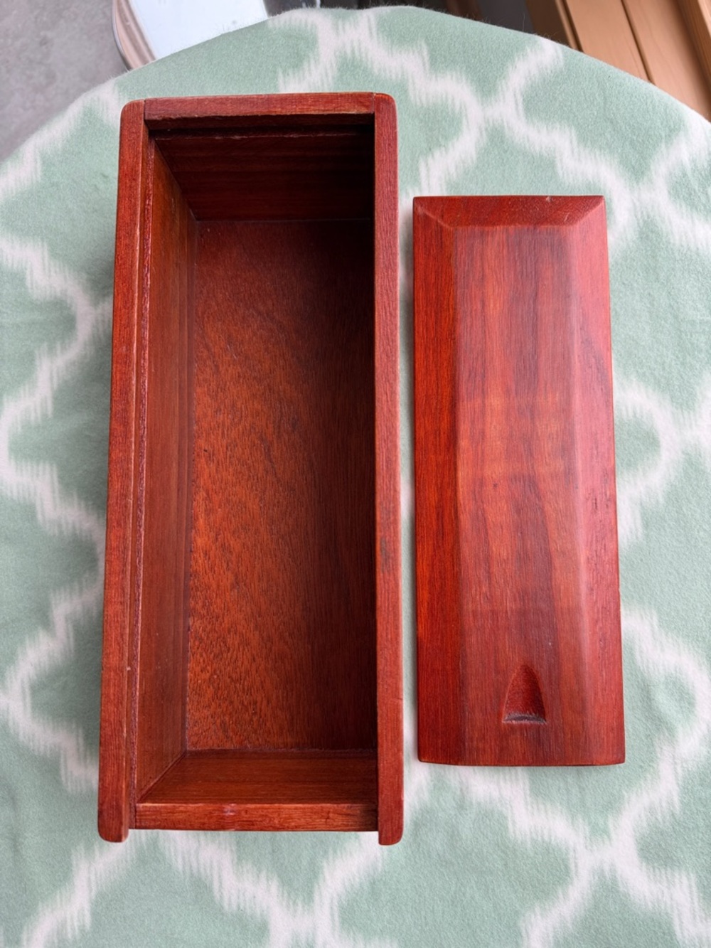 Handcrafted Brown Wood Long Rectangular Box Slide out Top - Warm Natural Finish